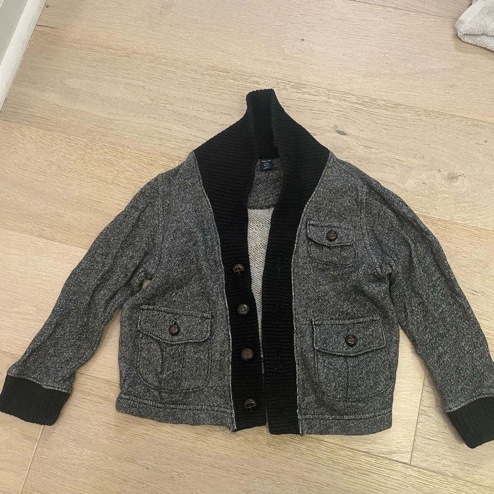 Baby Gap Gray Cardigan Sweater with Black Trim. Size Toddler 3 Years